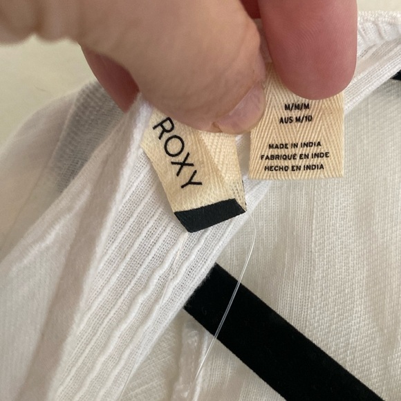 NWT Roxy Ghost Away Peplum White Cropped Blouse with Ruffle Hem Tie Back size M - Picture 8 of 10